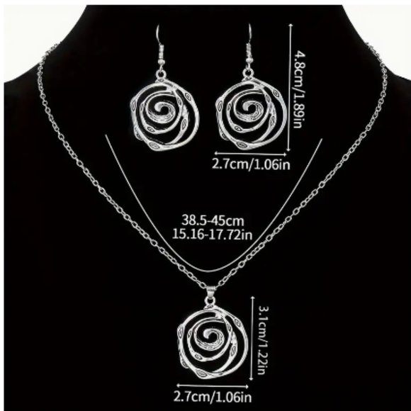 Silver Tribal Necklace and Earrings NWT - Picture 2 of 4